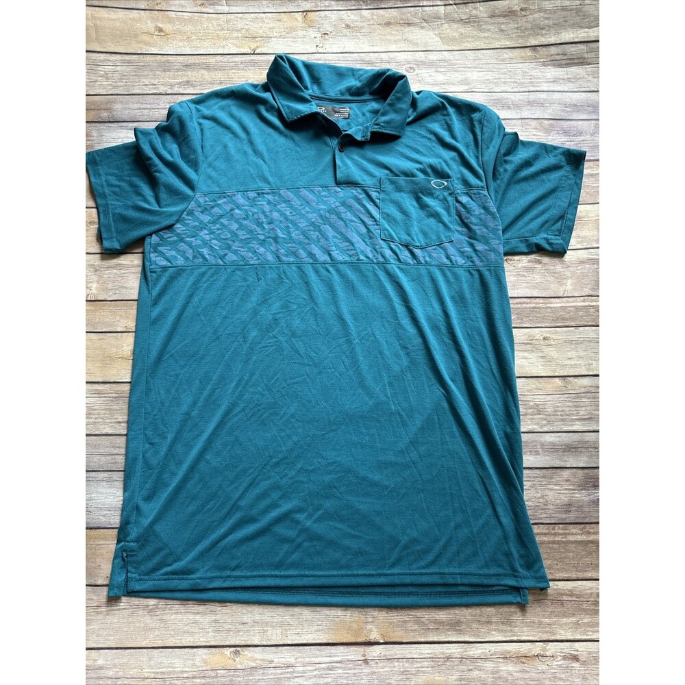 Oakley Mens Shirt 2XL Hydrolix Teal Blue Pattern Golf Regular Fit Polo